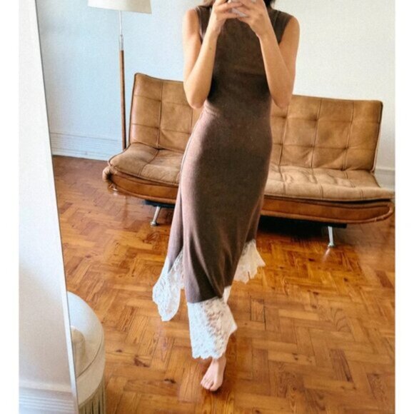 Zara LONG COMBINATION LACE DRESS - Picture 6 of 7